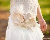 Gorgeous Cream and Ivory Handmade Double Flower Sash Wedding Sash Pregnancy Maternity Sash Vintage Lace Dress