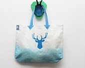 N O D E E R / White & Blue cotton and leather tote bag
