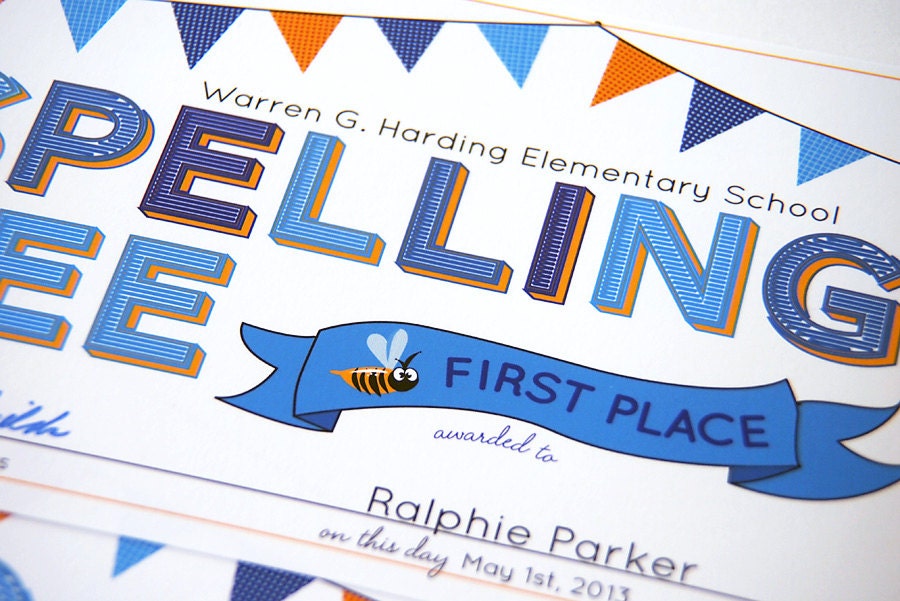 Custom Spelling Bee Printable Awards