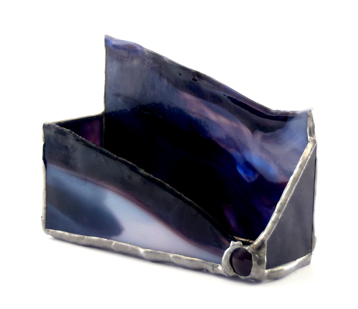 Deep Purple Stained Glass Desktop Business Card Holder