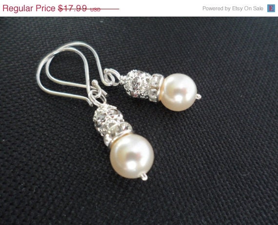 Ivory Pearl and Rhinestone Bridal Earrings - Bridesmaid Gifts, Flower Girl Gifts, Maid of Honor Gifts, Birthday Gifts