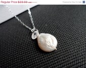 CUSTOM Initial, Freshwater Coin Pearl, Sterling Silver Necklace - Bridesmaid Gifts, Beach Wedding, Jewelry Box and Card