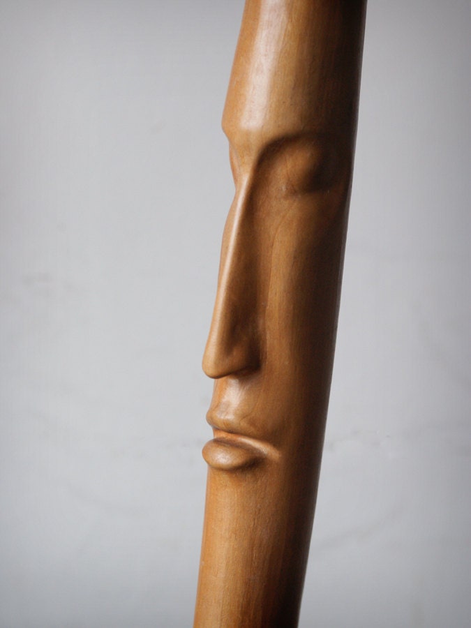 Head III -ooak hand carved wood statue, modern wood sculpture