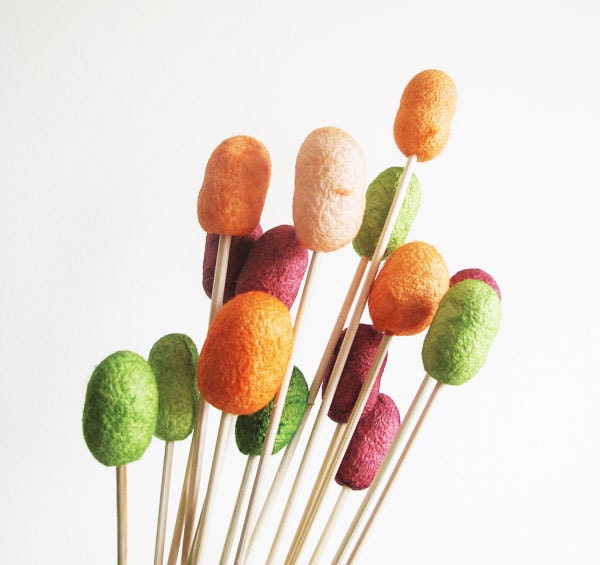All Natural Organic Dyed Silk Cocoons, 15 Pieces,  colorful home decor, unique vase filler,  red, yellow, green, home decor,gift