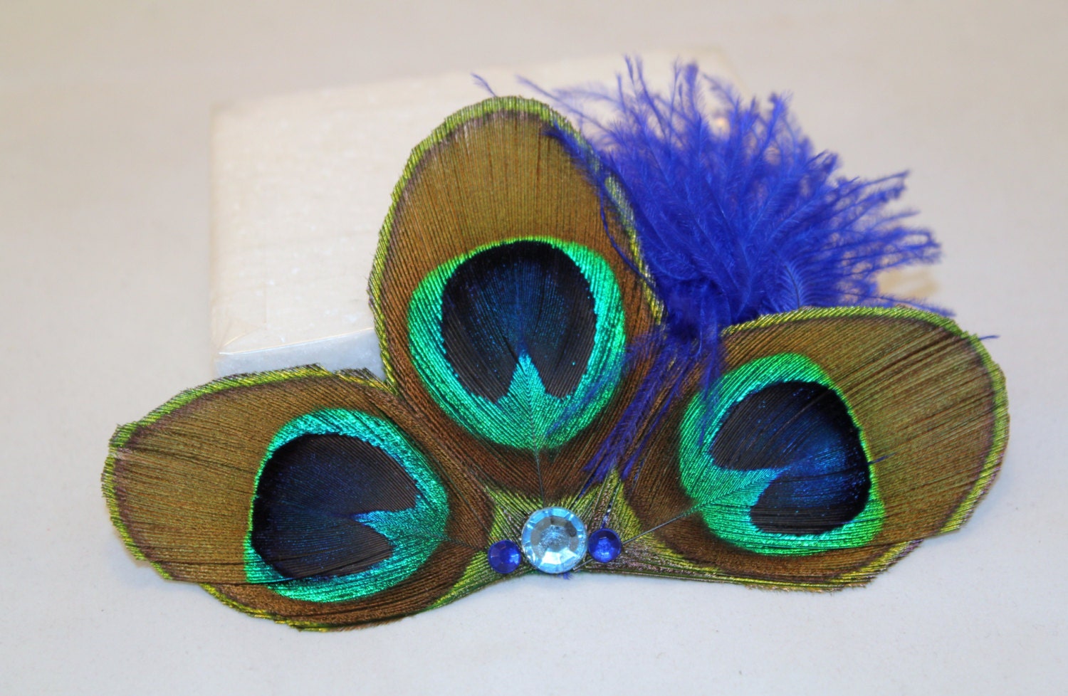 Peacock & Ostrich feather hair clip
