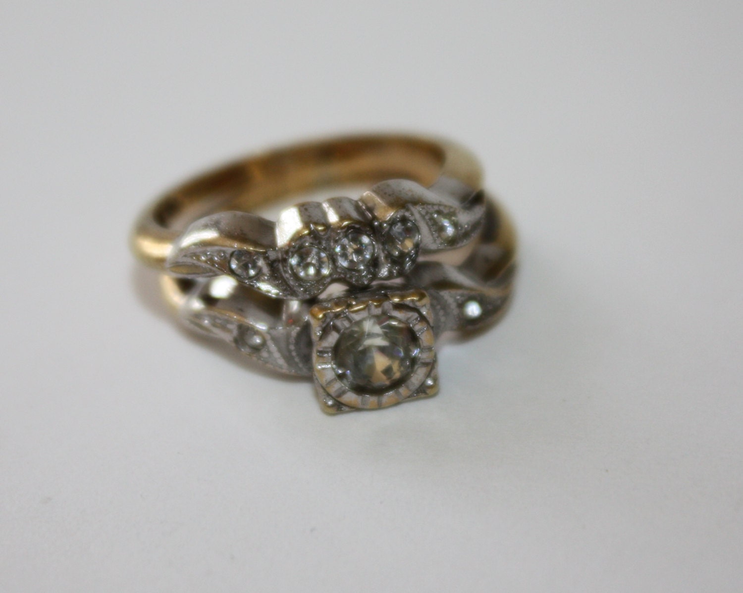 Art Deco 18kt HGE Ring Bridal Engagement 1920s Fine Jewelry Signed Karat Clad