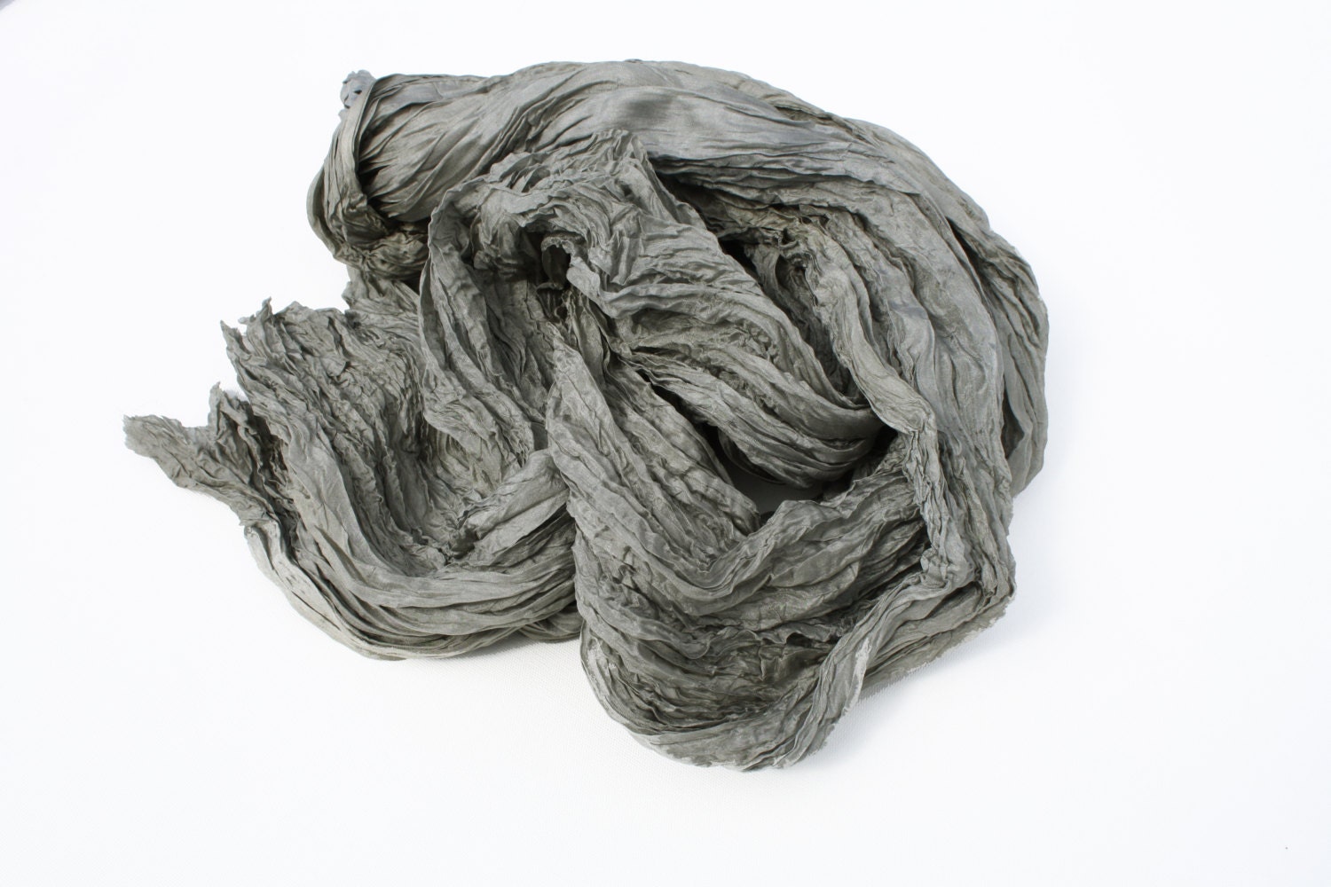 Willow - grey, light grey silk ruffled scarf - valezhki