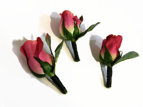 Pink rose boutonnieres, set of six, buttonhole, destination wedding, groom, groomsmen, father, fuchsia pink, wedding party