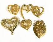Gold tone Heart Brooches gift valentines day brooch bouquet vintage pins love lot detash, craft bulk