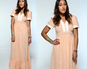 Vintage 70s PEACH MAXI Dress S