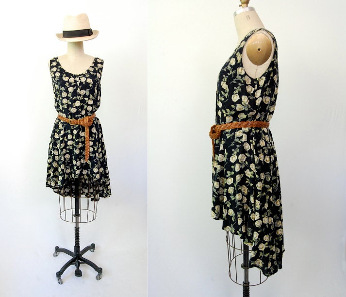 Vintage 90's high low floral print sundress / Urban Outfitters upcycled grunge boho tunic  / M medium