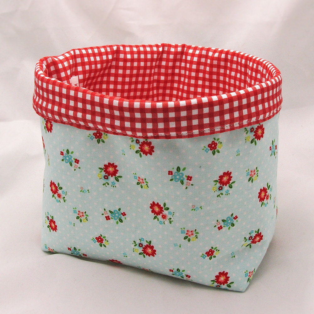 Small Fabric Basket  Bin  Storage and Organization - Bucket - reversible