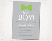 Bow Tie Baby Boy Shower Invitation - Boy Shower Invite - PRINTABLE DIY Digital File - Green Gray - Bow Tie Collection
