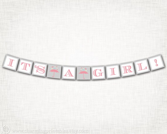 Rain Shower Baby Girl Shower Banner - PRINTABLE Banner - DIY Digital File - It's A Girl Banner - Rain Shower Collection Il_570xn