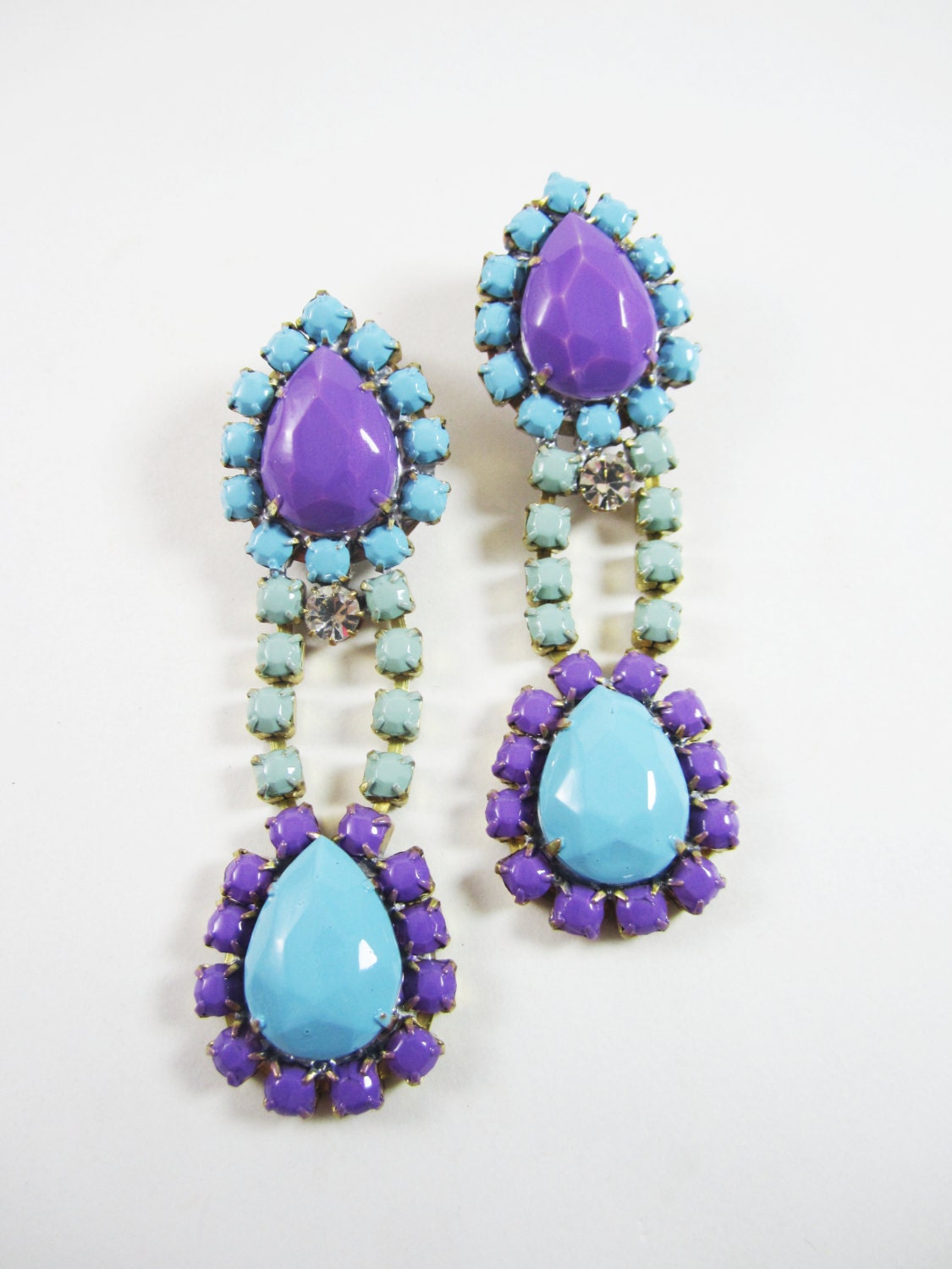 One Of A Kind - Vintage 1950s Hand Painted Rhinestone Earrings - by Love Obsessed