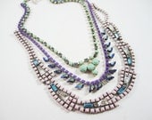 The Anna Necklace - OOAK - Vintage 1950s Layered 3 Strand Rhinestone Bib Necklace - Pale Pink Lilac Mint and Blue