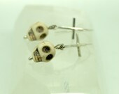 Sterling silver and magnesite skull & cross earrings