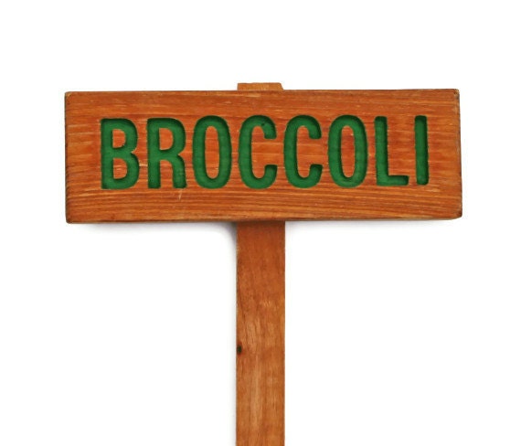 BROCCOLI Garden Sign, Painted & Oil Sealed Cedar Wood: Hand Routed, Garden Marker, Plant Marker