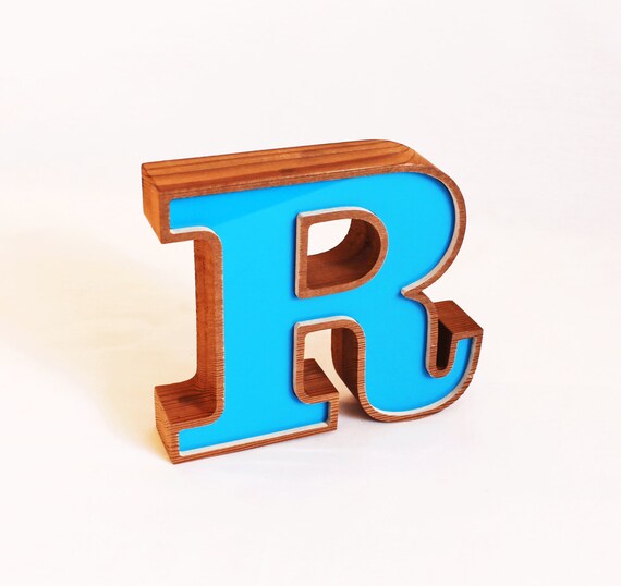 Blue Letter Wooden R Block letter R Vintage 1985 by