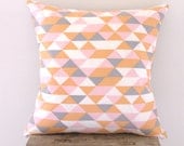 TWO x PEACHY KEEN cushion covers pastel pink, peach geometric triangle print organic cotton throw pillows 40cm x 40cm or 16" x 16"