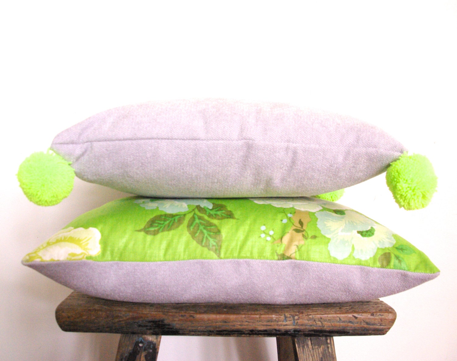 TWO cushion combo Neon Yellow Pom Pom Cushion and our TIP TOE cushion