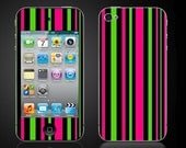 Apple iPod Touch 4 Vinyl Decal Neon Stripes 4th Gen Wrap Skin Sticker Cover - Free Shipping - NOT a HARD CASE