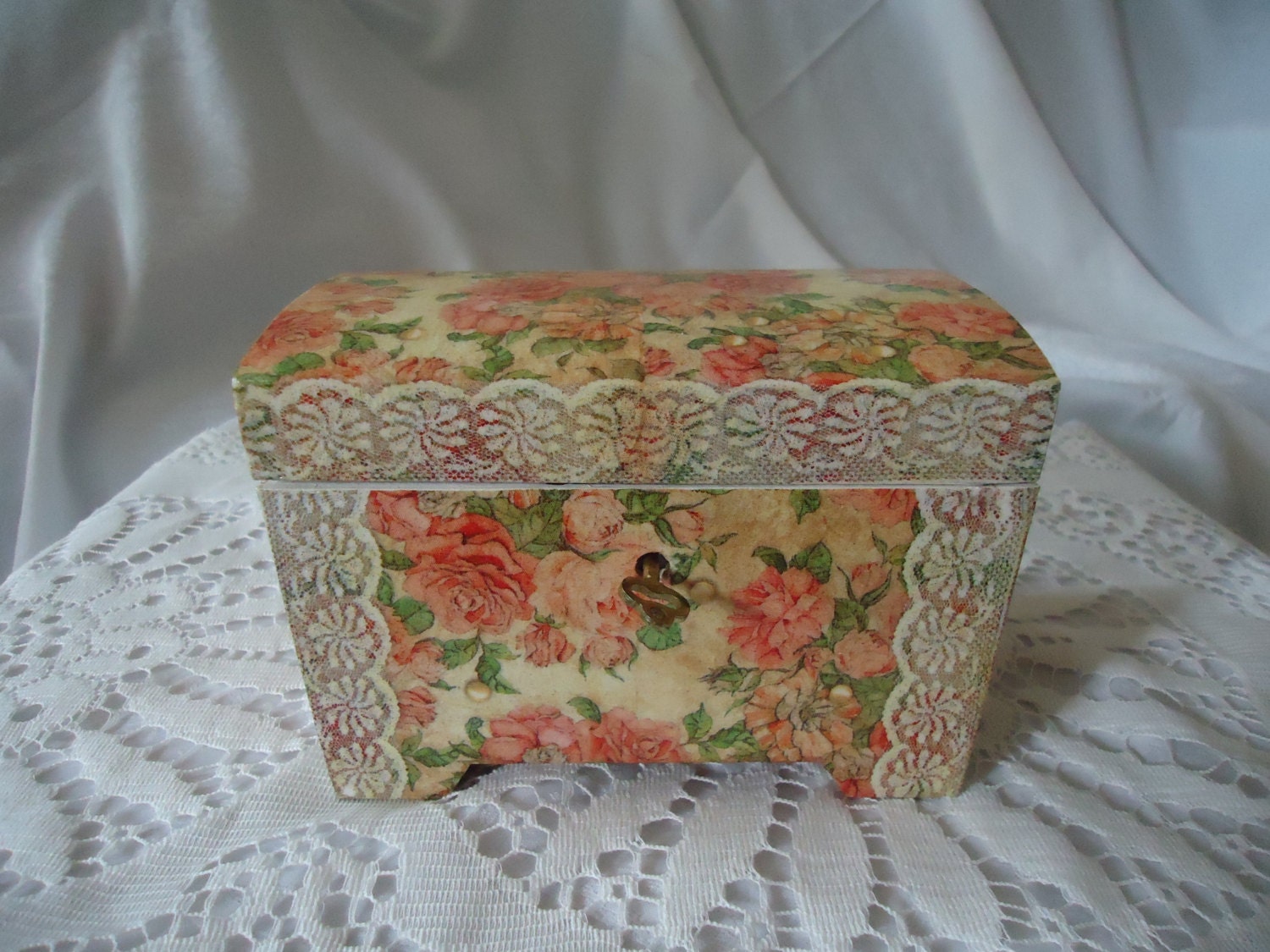 Decoupage "Vintage rose" Wooden Jewellery Box - Shabby Chic