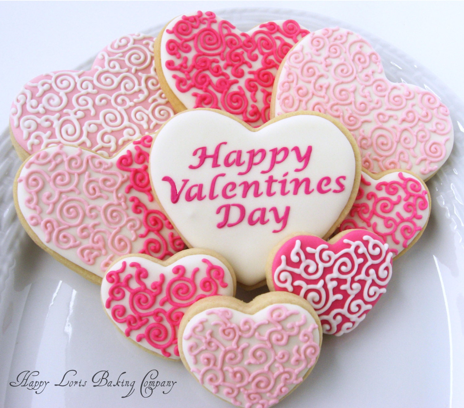 Filigree Swirl Hearts Valentine's Day Pink Sugar Cookies - HappyLorisBaking