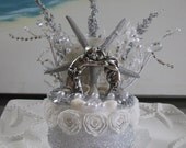 Mermaid Merman Starfish Wedding Cake Topper-Beach Wedding Cake Topper-Seashell Wedding Cake Topper