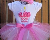 BUBBLEGUM PINK CHEVRON - 3D Cupcake 1st Birthday Set Includes Tutu, 3D Cupcake Onesie and Free (1) Flower Headband- 1st 2nd 3rd 4th 5th bday