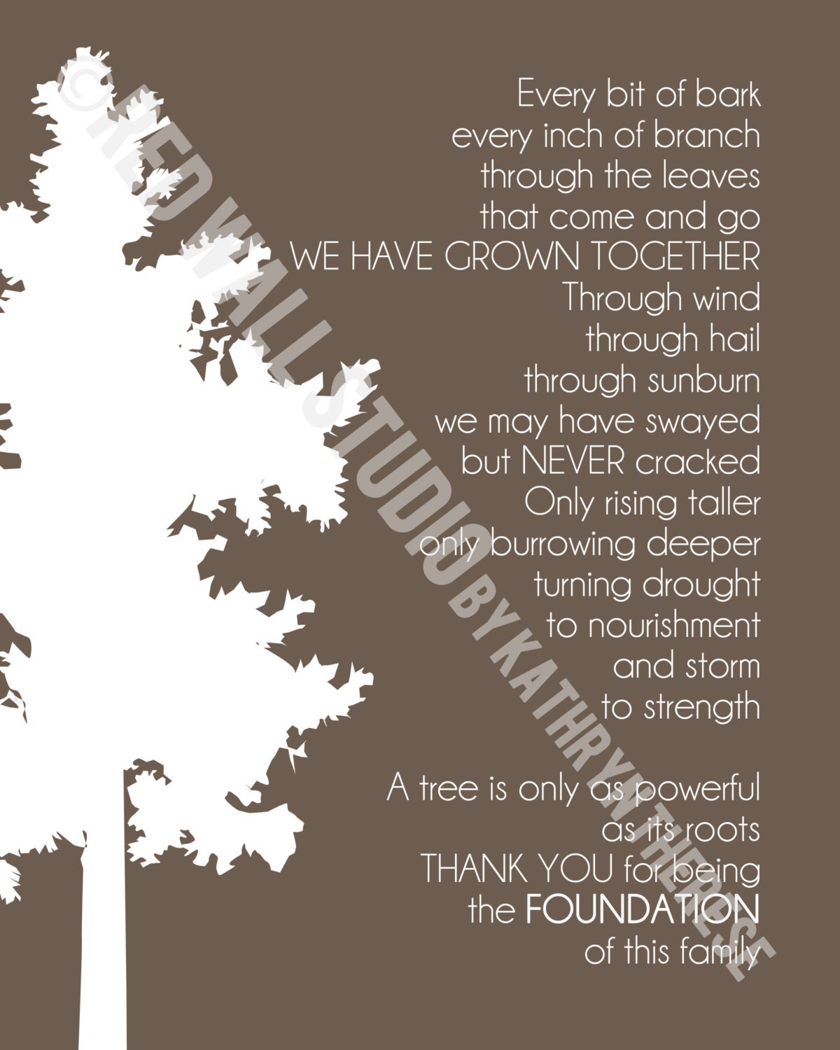 Gift for Parents Anniversary Gift - Family Tree Art Print Poem - Father of Bride Gift - Gray Wedding Grandparent Gift under 20