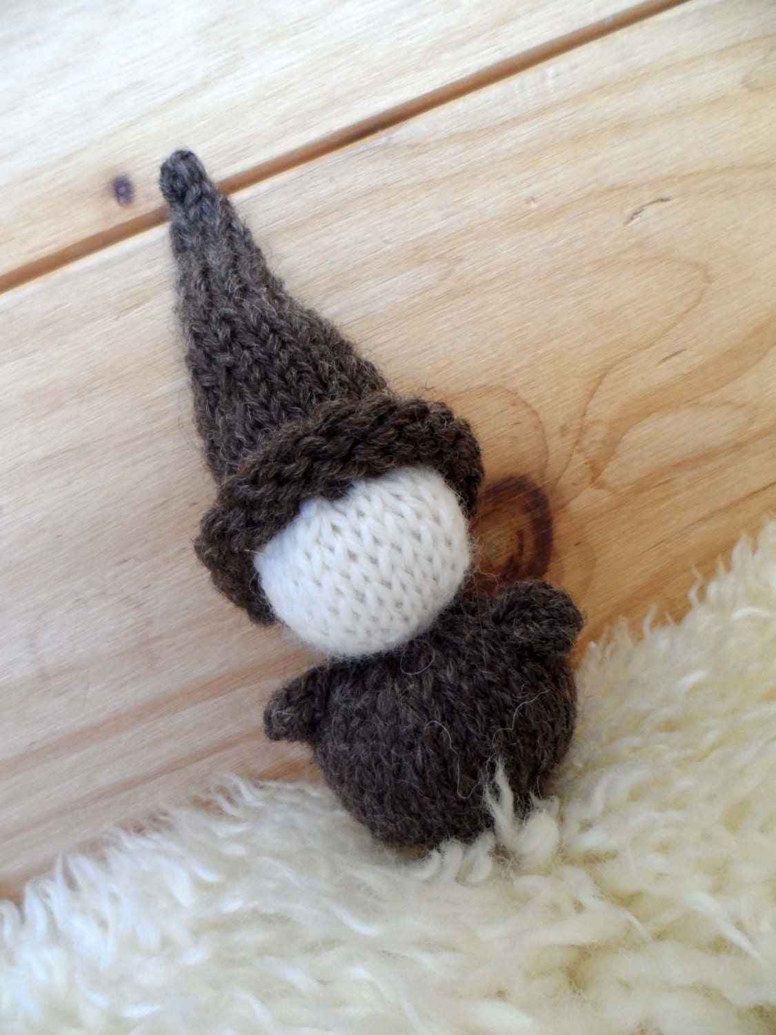 Earth Day Gnome, Hand Knit Pocket Waldorf Gnome, Troll, Natural Wool Toy, Baby Toy, Woodsy, Eco Friendly, Stuffed, Knitted, Brown