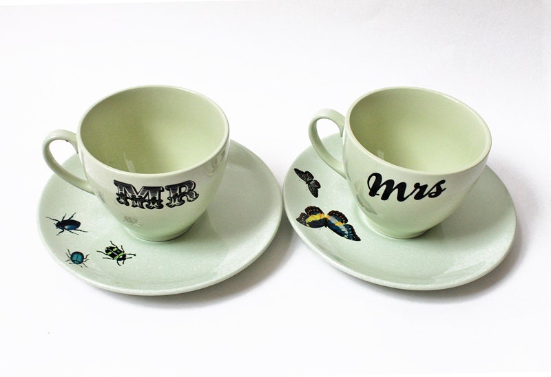 Mr & Mrs vintage teacups