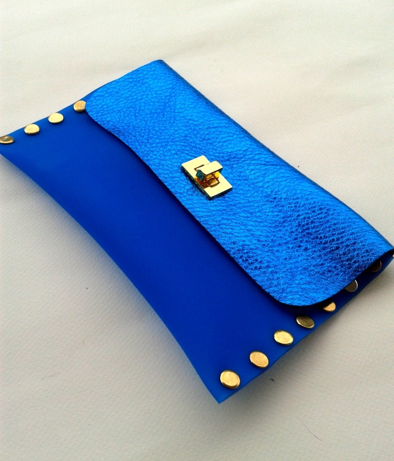 Handmade navy blue pvc and leather pouch-wallet / Summer collection / Resistant, waterproof, high quality PVC and Italian leather