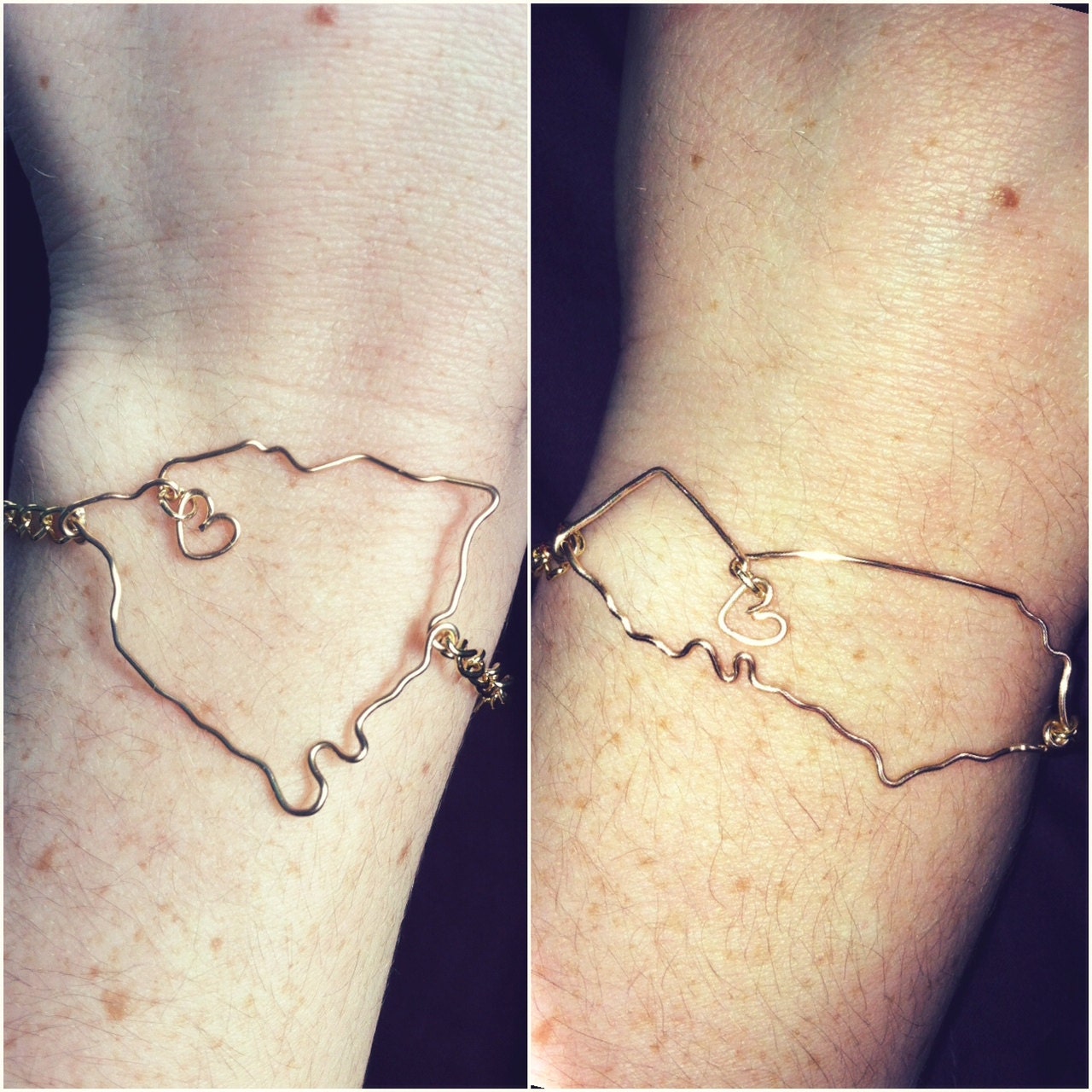 Custom State or Country Bracelet / Gold or Silver (WITH heart)