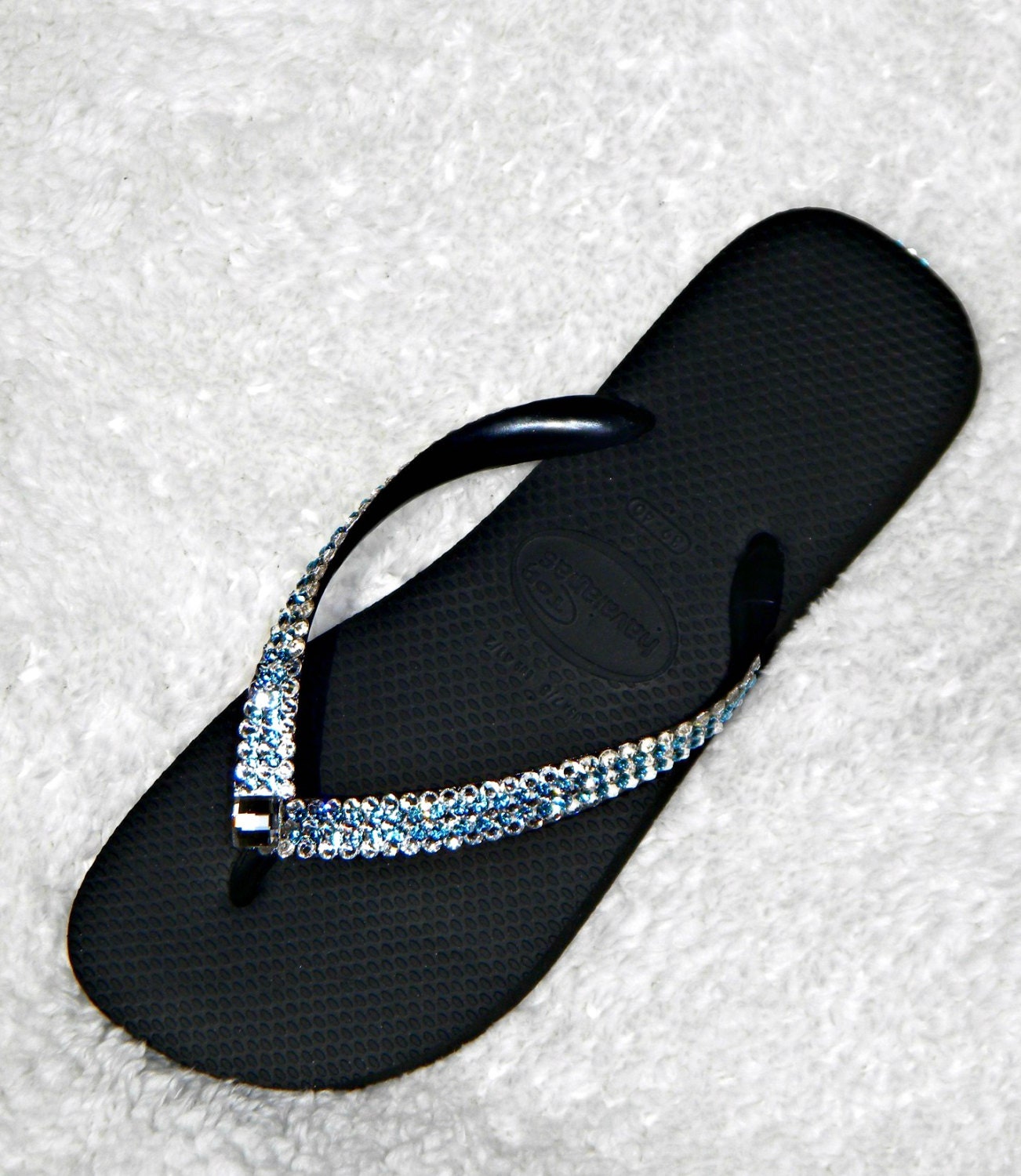 Glass Slippers Swarovski Crystal Ice Cap 3D Aquamarine Blue Flip Flops Havaianas Cariris Womens Beach Thong Bridal Wedding Shoes