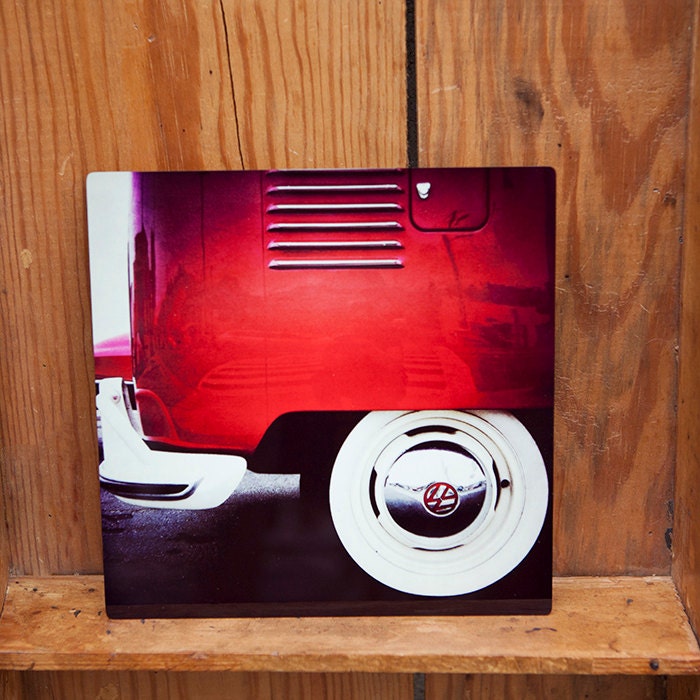 VW Volkswagen Vintage Bus Kombi Red 8x8 Metal Print by Kerry