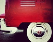 Vintage VW Bus Photograph, Red, Volkswagen, 8x8 metallic print by Kerry.