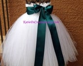 Toddler Size White Tutu dress with Teal Bow