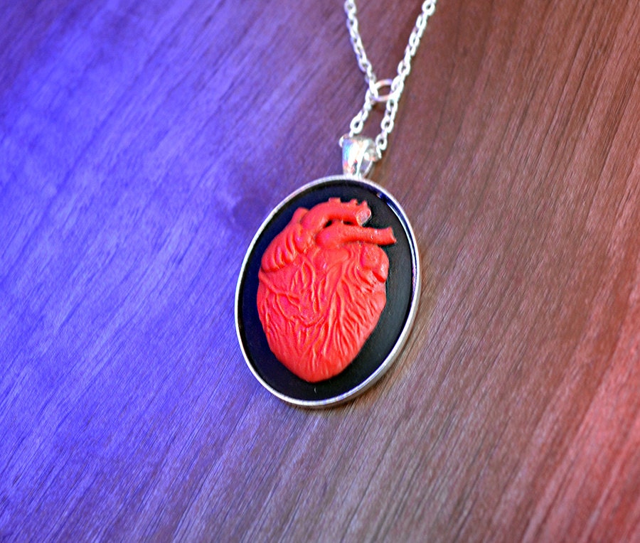 Red and Black Zombie Anatomy Heart necklace pendant by Mortiis.M
