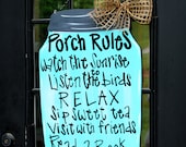 Porch Rules Sign, Mason Jar Decor, Door Decor, Door Hanger, Summer Wreath