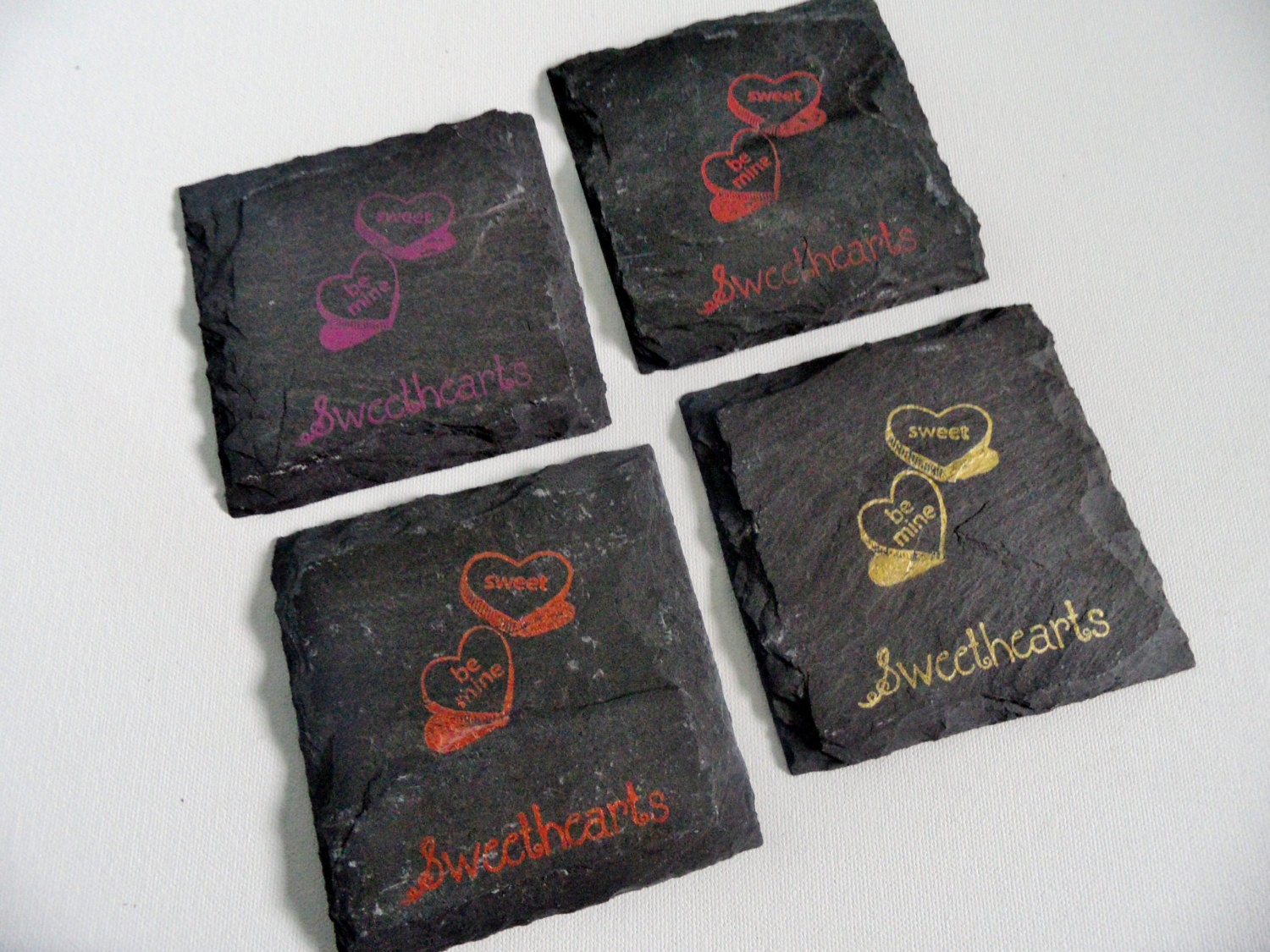 Sweethearts Slate Coasters (Set of 4) Wedding, Bachelorette, Valentine's Day, Birthday, Anniversary