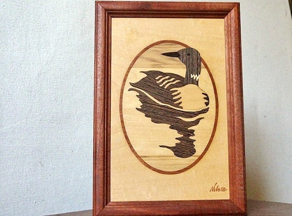 Vintage Hudson River Wood Inlay Picture, Framed, Loon Designs by Nelson