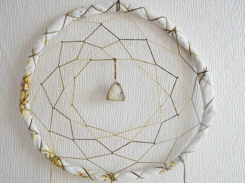 Dream Catcher - Sunburst - With Gemstone and Yellow Feathers - Home Decor, Nursery Mobile