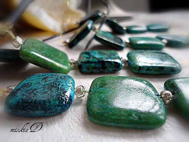 Azurite Bead, Green Gemstone Beads, 20mm Square Azurite Bead, DIY Supply,Craft Supply,Gemstone Supply