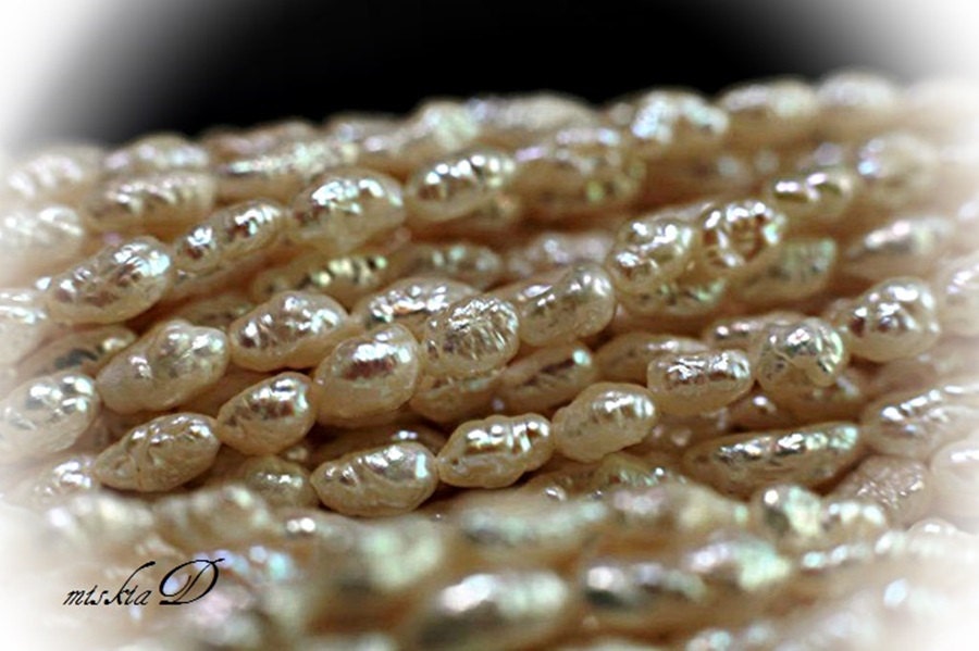 OOAK Rice Freshwater Pearl White Freshwater Pearl Small Freshwater Pearl 3mm x 3.5mm Pearl DIY Supply One Strand