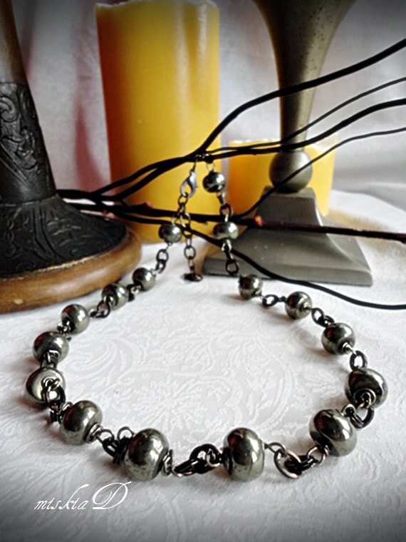 Mens Beaded Necklace, Pyrite Necklace Mens, Natural Gemstones Necklace, Healing Gemstone Necklace, Black Chain Necklace