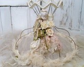 Cherub adorned lampshade ooak soft muted white greens pinks with distressed paper roses anita spero
