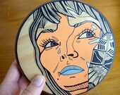 Teardrop Lullaby Orange - Original Wall Art - Round Wood Ornament