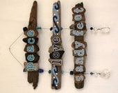 Peace, Love, Sandy Feet Driftwood Art with colorful beads and crystals